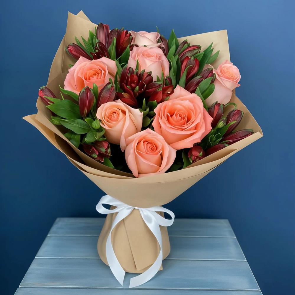 Букет цветов из: Розы и Альстромерии в Нерль