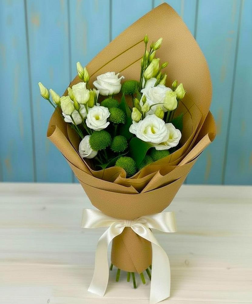 Букет цветов из: Хризантемы и Лизиантусы в Нерль