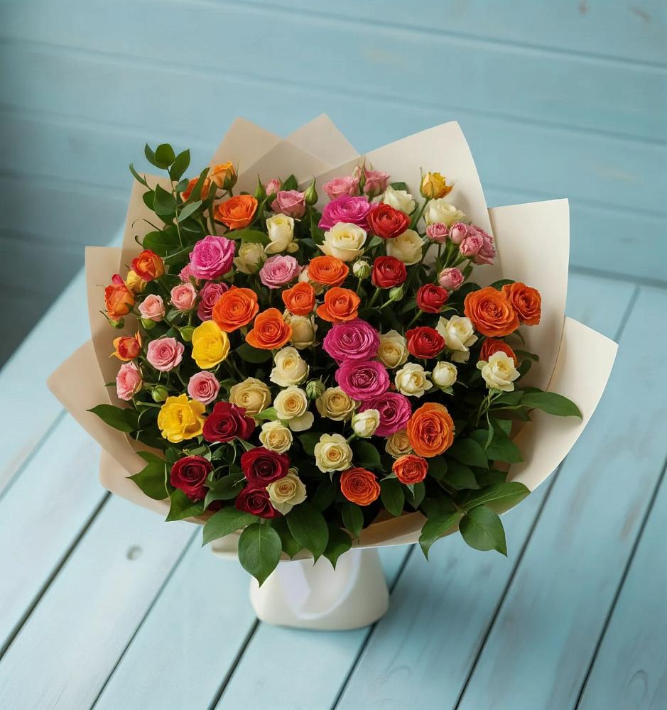 Букет Микс из разноцветных кустовых роз в Нерль