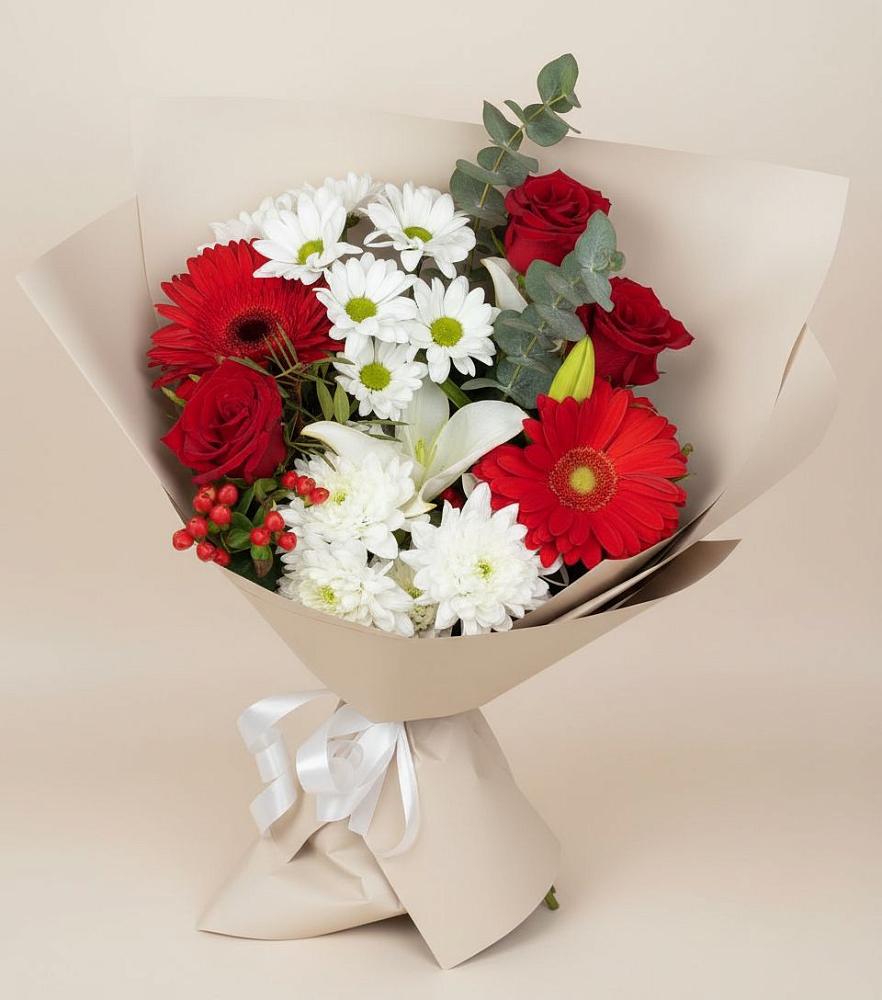Букет цветов из: Розы, Хризантемы, Герберы и Лилии в Нерль