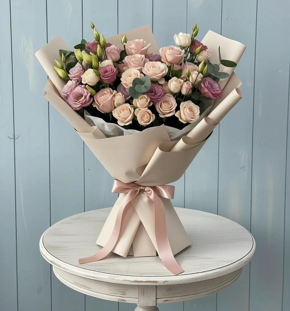 Букет цветов из: Розы и Лизиантусы в Нерль