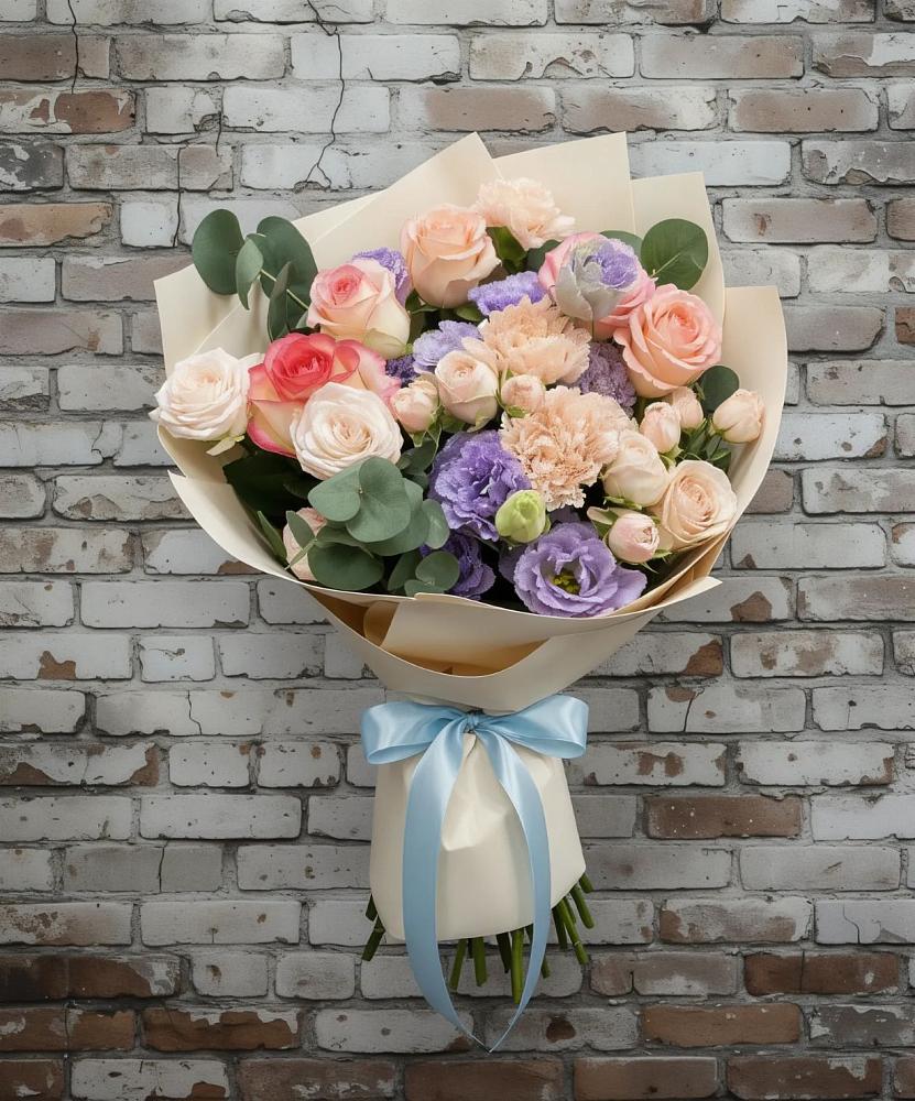 Букет цветов из: Розы, Лизиантусы и Гвоздики в Нерль