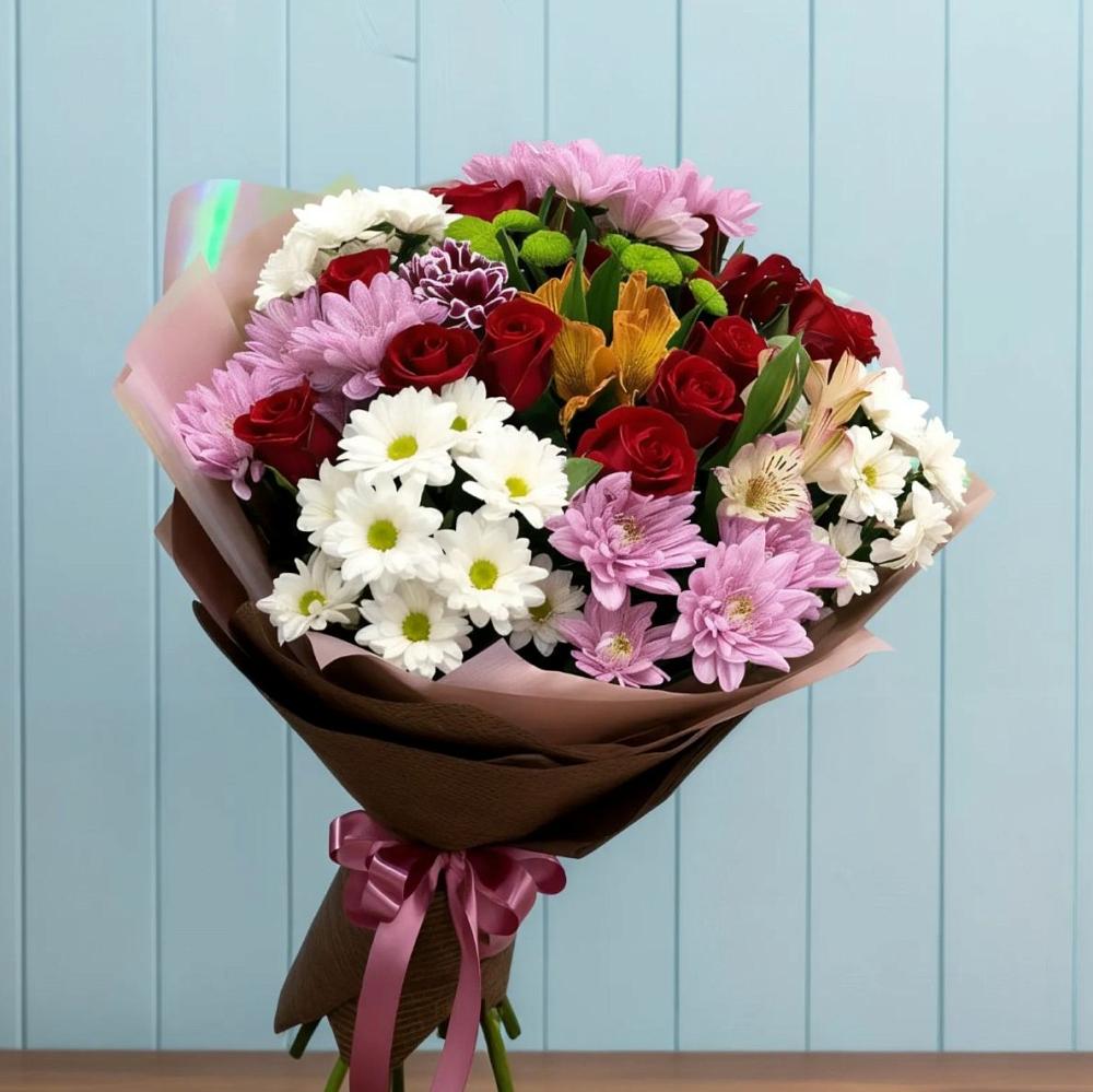 Букет цветов из: Розы, Хризантемы и Альстромерии в Нерль